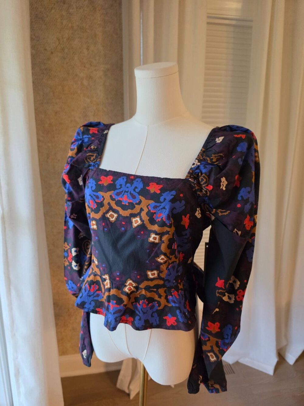 Cleobella Elizabeth Top – Venezia Print / navy with blue, rust and crimson M NWT